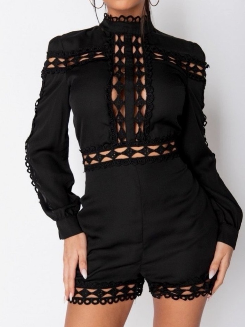 CBR Black Lace-Detail Long Sleeve Romper